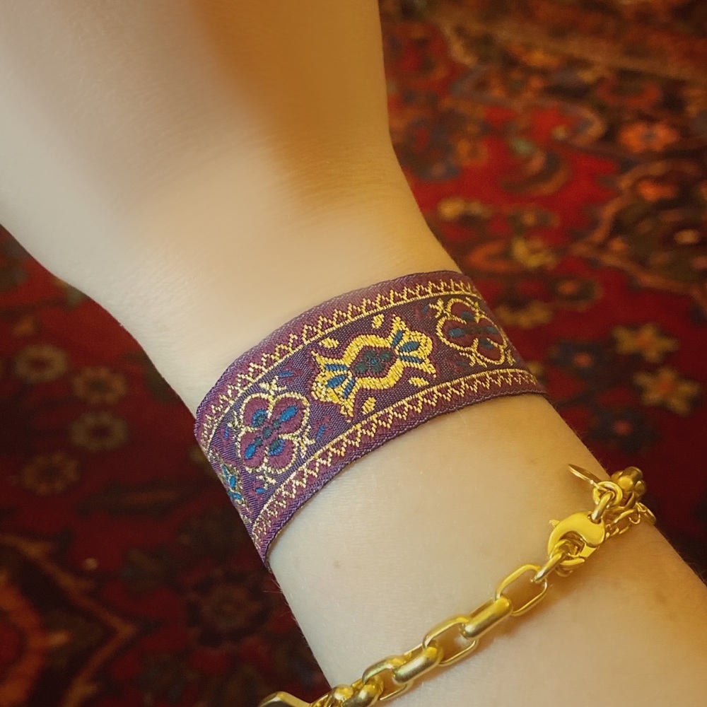 Embroidered woven fabric floral webbing friendship cuff festival bracelet